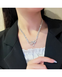 Fashion Geometric Heart Shape Butterfly Titanium Steel Inlay Rhinestones Necklace