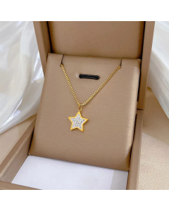 Fashion Star Inlay Rhinestones Titanium Steel Pendant Necklace Colorza