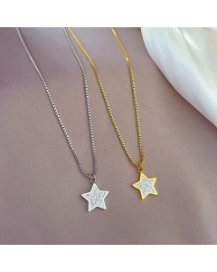 Fashion Star Inlay Rhinestones Titanium Steel Pendant Necklace Colorza
