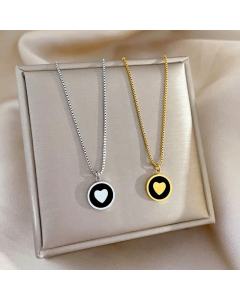 Fashion Round Heart Shape Pendant Titanium Steel Necklace Colorza