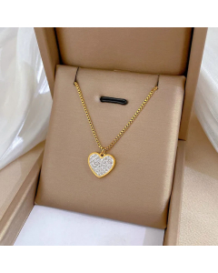 Elegant Heart Shape Titanium Steel Inlaid Zircon Pendant Necklace Colorza