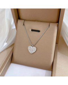 Elegant Heart Shape Titanium Steel Inlaid Zircon Pendant Necklace Colorza
