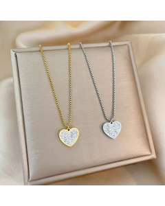 Elegant Heart Shape Titanium Steel Inlaid Zircon Pendant Necklace Colorza