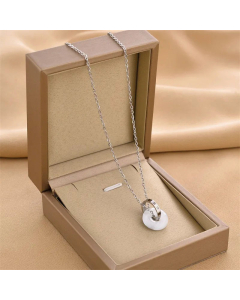 Wholesale Fine Jewelry Round Inlaid Artificial Gemstones Titanium Steel Necklace Colorza