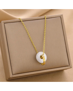Wholesale Fine Jewelry Round Inlaid Artificial Gemstones Titanium Steel Necklace Colorza