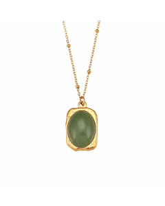 Vintage Style Plating Oval Natural Stone Pendant Stainless Steel Necklace-Gold Color-Turquoise