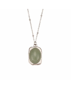 Vintage Style Plating Oval Natural Stone Pendant Stainless Steel Necklace-Steel Color-Turquoise