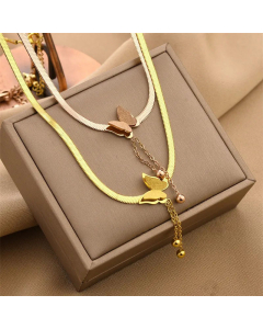Temperament Butterfly Tassel Titanium Steel Plating Necklace Colorza
