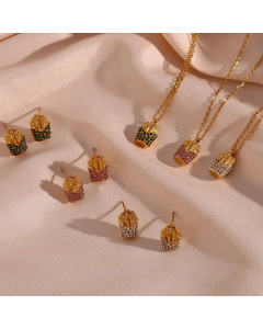 Novelty Plating Zircon Geometric Stainless Steel Pendant Necklace