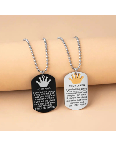 Hip-Hop Letter Tag Stainless Steel Carving Pendant Necklace 1 Set