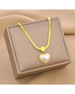 Elegant Inlay Artificial Pearls Heart Shape Titanium Steel Necklace Colorza