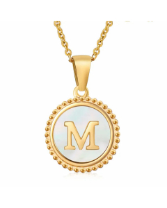 Fashion Inlay White Shell Letter Stainless Steel Necklace Colorza