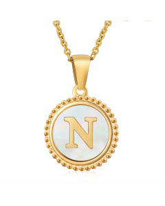 Fashion Inlay White Shell Letter Stainless Steel Necklace Colorza