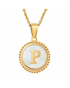 Fashion Inlay White Shell Letter Stainless Steel Necklace Colorza