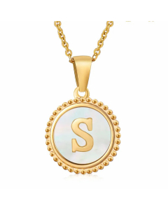 Fashion Inlay White Shell Letter Stainless Steel Necklace Colorza