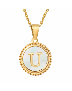 Fashion Inlay White Shell Letter Stainless Steel Necklace Colorza