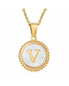 Fashion Inlay White Shell Letter Stainless Steel Necklace Colorza