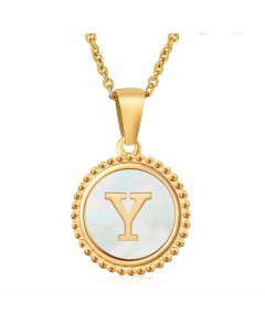 Fashion Inlay White Shell Letter Stainless Steel Necklace Colorza
