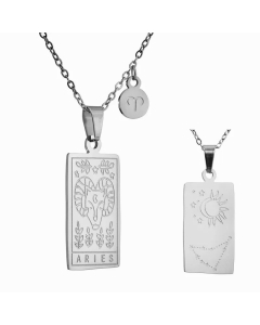 Retro Constellation Tag Stainless Steel Plating Pendant Necklace-Steel Color-Aries