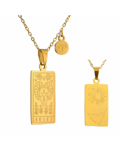 Retro Constellation Tag Stainless Steel Plating Pendant Necklace-Gold Color-Aries