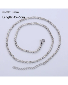 Simple Style Solid Color Inlay Zircon Stainless Steel Chain Necklace Colorza-Steel Color-01