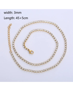 Simple Style Solid Color Inlay Zircon Stainless Steel Chain Necklace Colorza-Gold Color-01