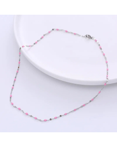 Casual Epoxy Lips Chain Choker Stainless Steel Necklace Colorza-Steel Color-Pink