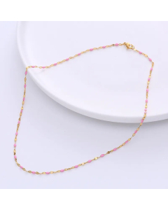 Casual Epoxy Lips Chain Choker Stainless Steel Necklace Colorza-Gold Color-Pink