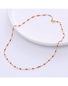 Casual Epoxy Lips Chain Choker Stainless Steel Necklace Colorza-Gold Color-Red