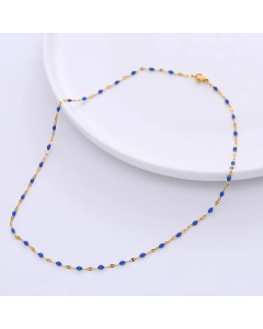 Casual Epoxy Lips Chain Choker Stainless Steel Necklace Colorza-Gold Color-Blue