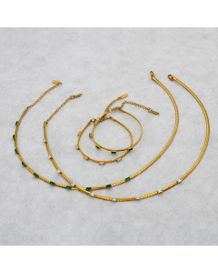 Retro Square Zircon Inlaid Choker Stainless Steel Necklace-01-Green