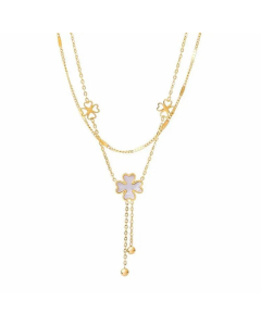 Elegant Plating Layered Four Leaf Clover Titanium Steel Necklaces Colorza