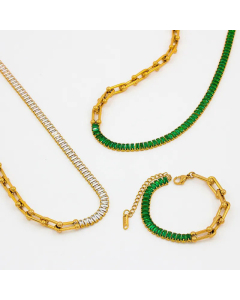 Simple Style Patchwork Geometric Stainless Steel Zircon Necklace-Gold Color-01-White