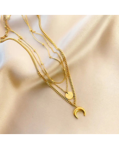 Fashion Plating Layered Moon Round Star Titanium Steel Necklaces Colorza 