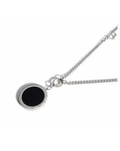 Black and White Double-Sided Round Titanium Steel Pendant Necklace Colorza