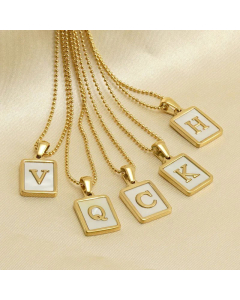 Fashion Square Letter Plating Shell Pendant Titanium Steel Necklace Colorza