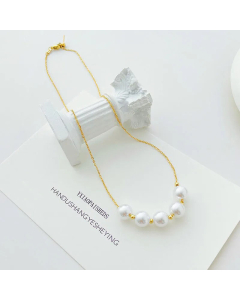 Retro Artificial Pearls Beaded Stainless Steel Plating Necklace