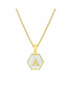 Simple Style Inlaid Shell Hexagon Letter Stainless Steel Pendant Necklace Colorza-White-A