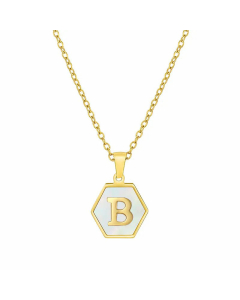 Simple Style Inlaid Shell Hexagon Letter Stainless Steel Pendant Necklace Colorza-White-B