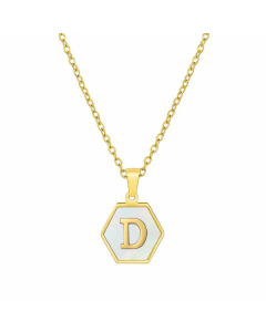 Simple Style Inlaid Shell Hexagon Letter Stainless Steel Pendant Necklace Colorza-White-D