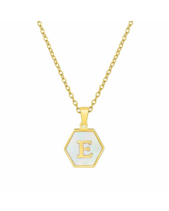 Simple Style Inlaid Shell Hexagon Letter Stainless Steel Pendant Necklace Colorza-White-E