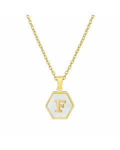 Simple Style Inlaid Shell Hexagon Letter Stainless Steel Pendant Necklace Colorza-White-F