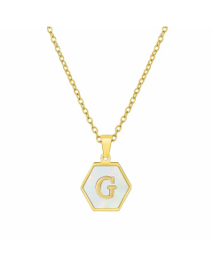 Simple Style Inlaid Shell Hexagon Letter Stainless Steel Pendant Necklace Colorza-White-G