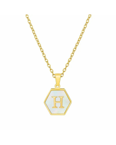 Simple Style Inlaid Shell Hexagon Letter Stainless Steel Pendant Necklace Colorza-White-H