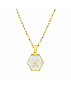 Simple Style Inlaid Shell Hexagon Letter Stainless Steel Pendant Necklace Colorza-White-K