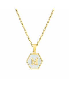 Simple Style Inlaid Shell Hexagon Letter Stainless Steel Pendant Necklace Colorza-White-M