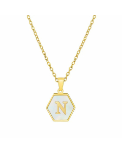 Simple Style Inlaid Shell Hexagon Letter Stainless Steel Pendant Necklace Colorza-White-N
