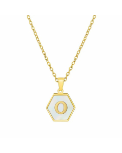 Simple Style Inlaid Shell Hexagon Letter Stainless Steel Pendant Necklace Colorza-White-O