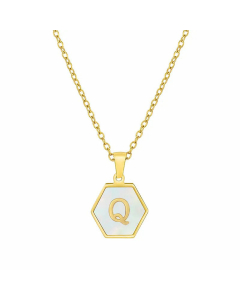 Simple Style Inlaid Shell Hexagon Letter Stainless Steel Pendant Necklace Colorza-White-Q