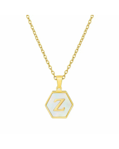 Simple Style Inlaid Shell Hexagon Letter Stainless Steel Pendant Necklace Colorza-White-Z